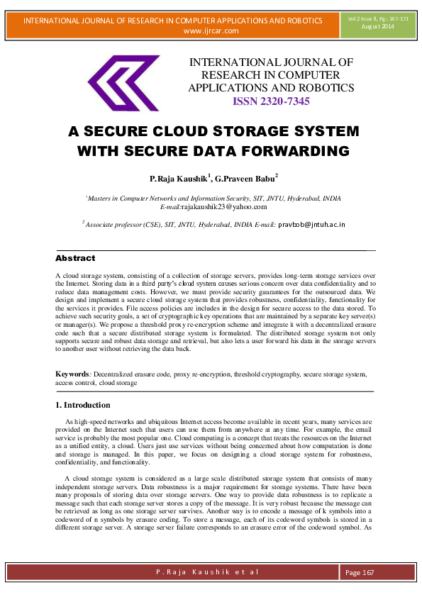 A SECURE CLOUD STORAGE SYSTEM WITH SECURE DATA FORWARDING
