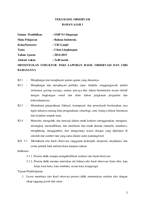 Struktur Teks Laporan Hasil Observasi Tentang Sampah