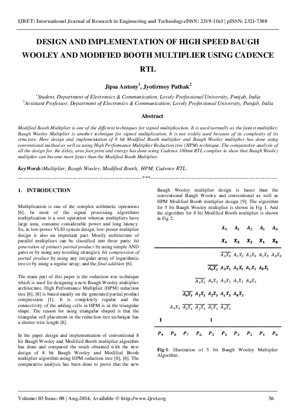 (PDF) DESIGN AND IMPLEMENTATION OF HIGH SPEED BAUGH WOOLEY AND MODIFIED ...