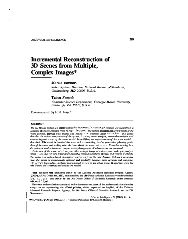 (PDF) Incremental Reconstruction of 3D Scenes from Multiple, Complex Images