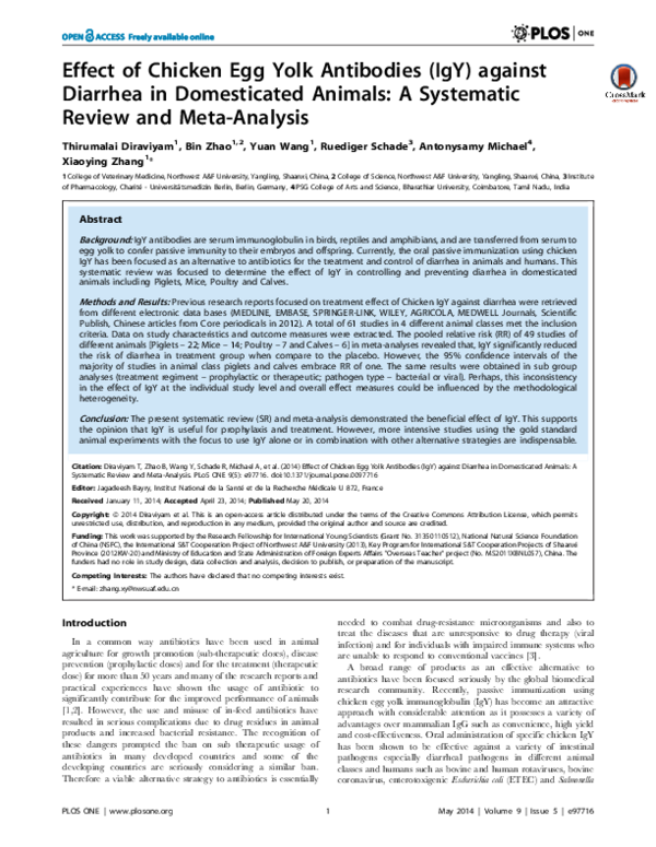 (PDF) Effect of Chicken Egg Yolk Antibodies (IgY) against Diarrhea in