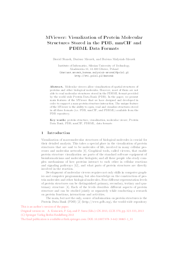 MViewer: Visualization of Protein Molecular Structures Stored in the ...