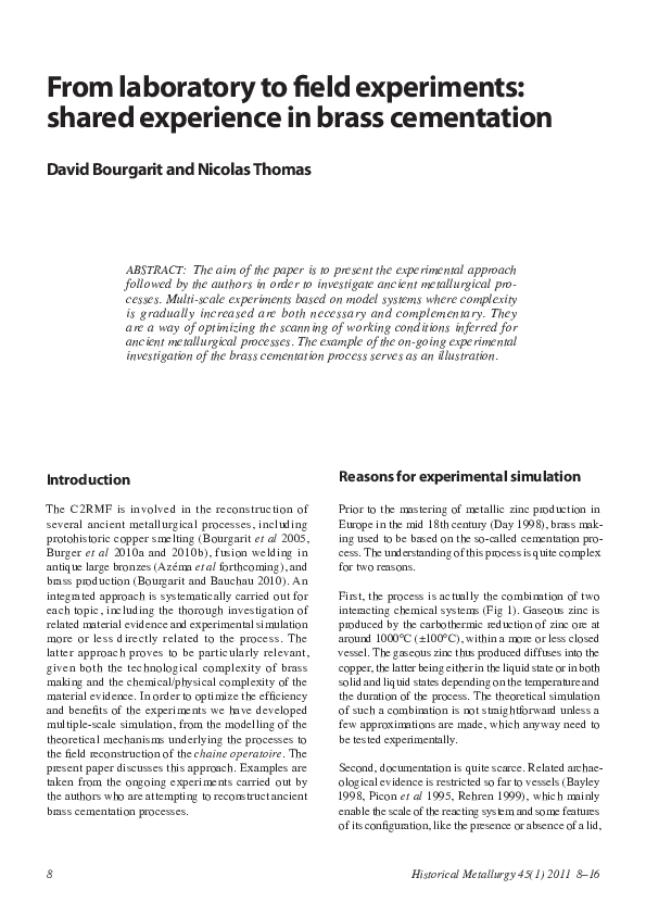 (PDF) From laboratory to field experiments shared experience in brass cementation david