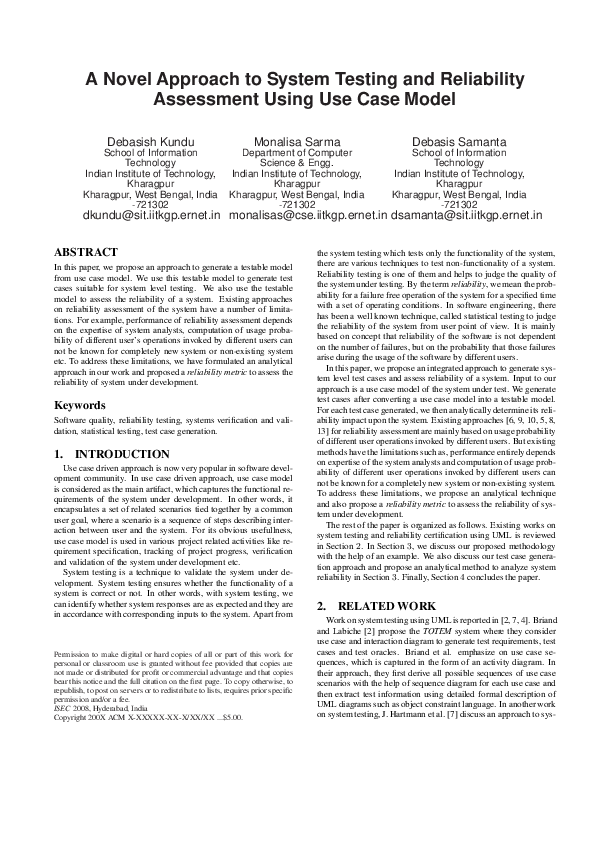 (PDF) A novel approach to system testing and reliability assessment ...