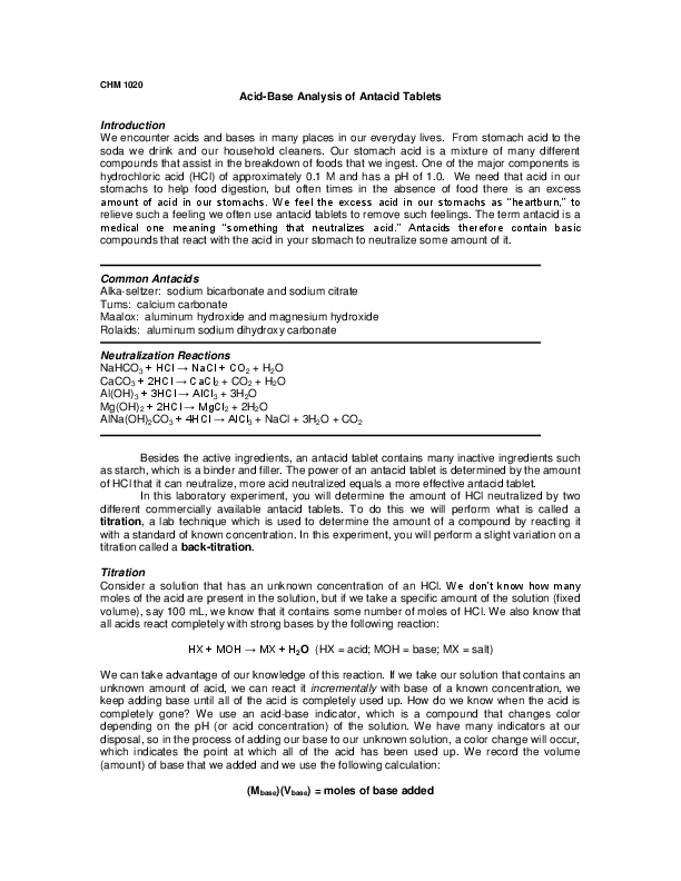 (PDF) AcidBase Analysis of Antacid Tablets asmha asmha123 Academia.edu