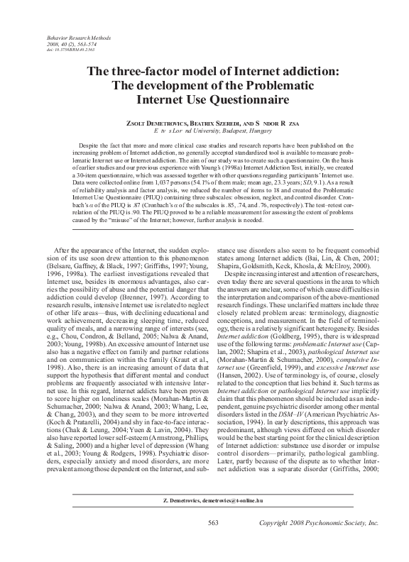(PDF) The three-factor model of Internet addiction: The development of ...