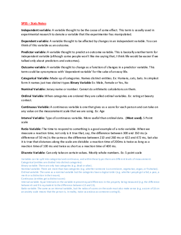 (DOC) SPSS-Stats Notes