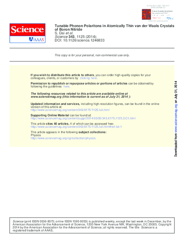 (PDF) Tunable Phonon Polaritons in Atomically Thin van der Waals ...