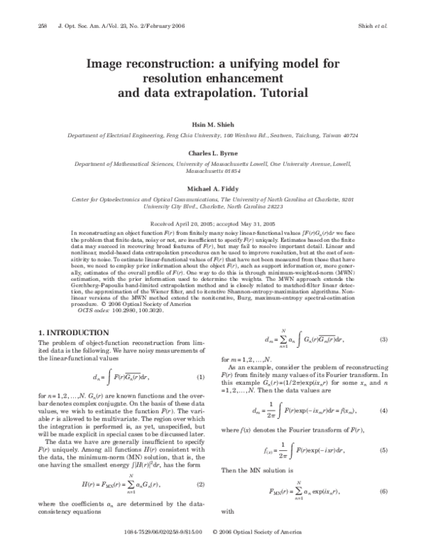 (PDF) Image reconstruction: a unifying model for resolution enhancement ...