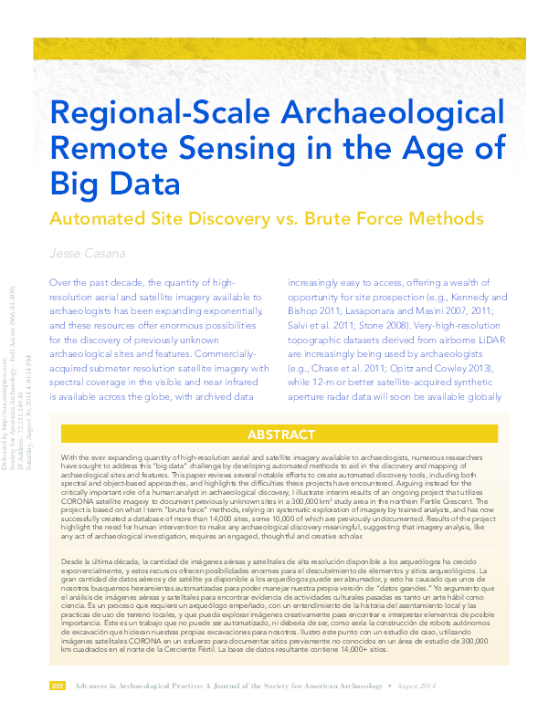 (PDF) Regional-Scale Archaeological Remote Sensing in the Age of Big ...