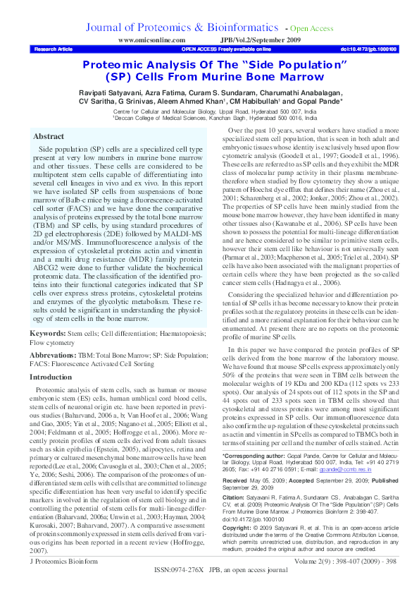 (PDF) Proteomic Analysis Of The "Side Population" (SP) Cells From ...