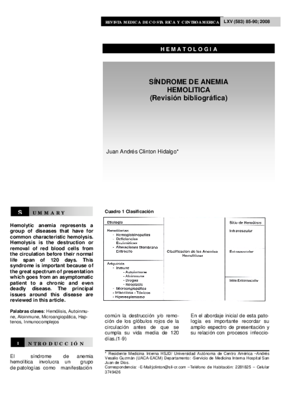 REVISTA MEDICA DE COSTA RICA Y CENTROAMERICA LXV (583) 8590; 2008
