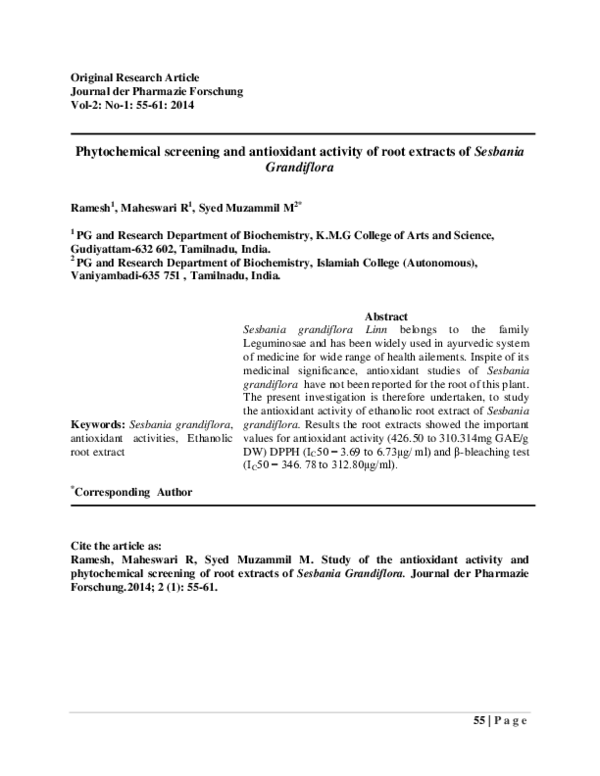 (PDF) Phytochemical screening and antioxidant activity of root extracts ...
