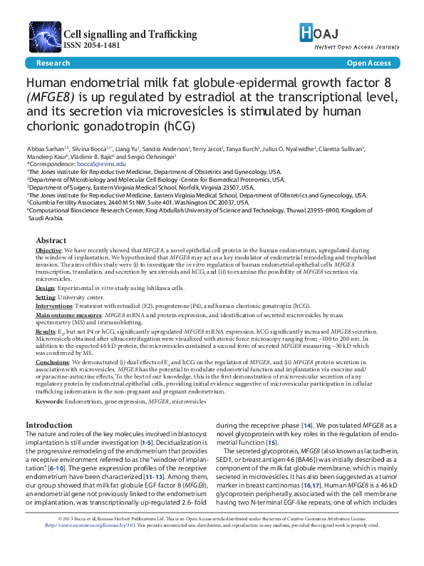 (PDF) Human endometrial milk fat globule-epidermal growth factor 8 ...
