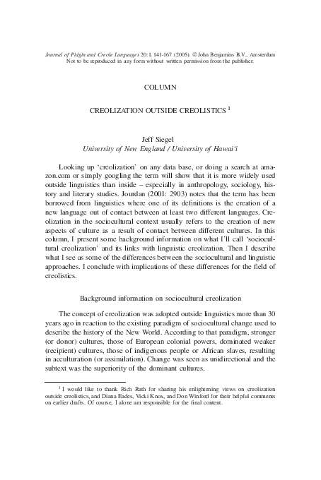(PDF) Creolization outside creolistics