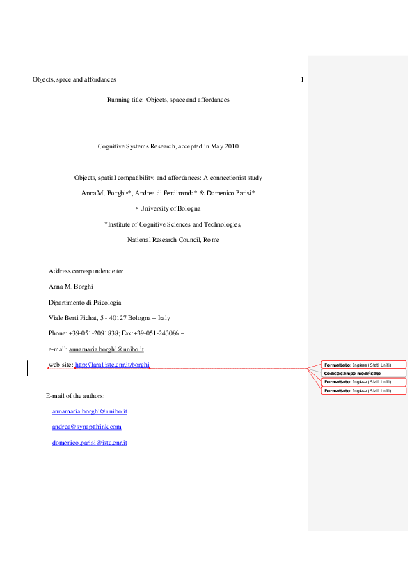 (PDF) Running title Objects, space and affordances Anna