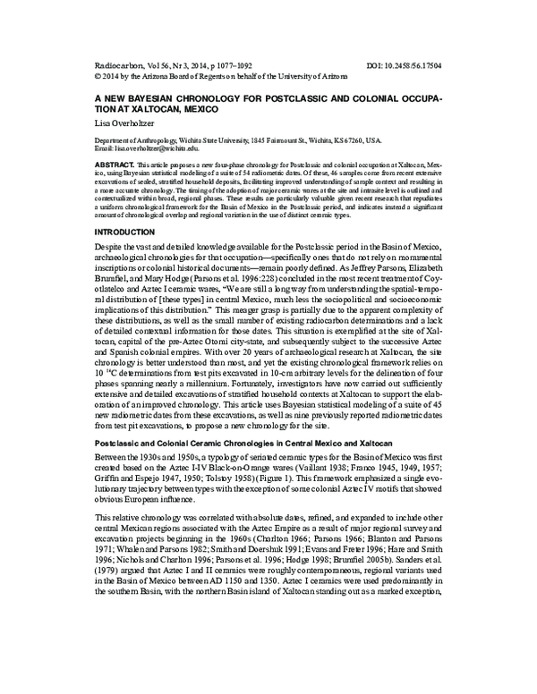 (PDF) A New Bayesian Chronology For Postclassic and Colonial Occupation ...