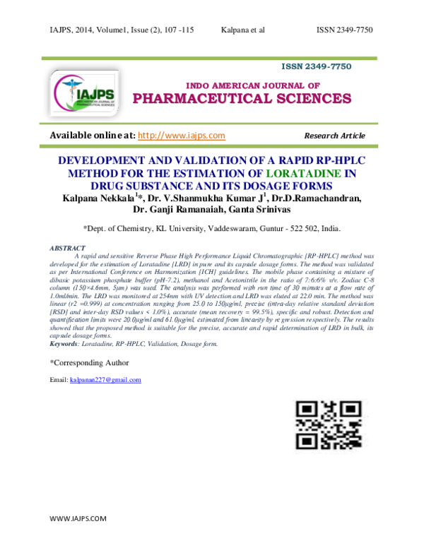 DEVELOPMENT AND VALIDATION OF A RAPID RP-HPLC METHOD FOR THE ESTIMATION ...