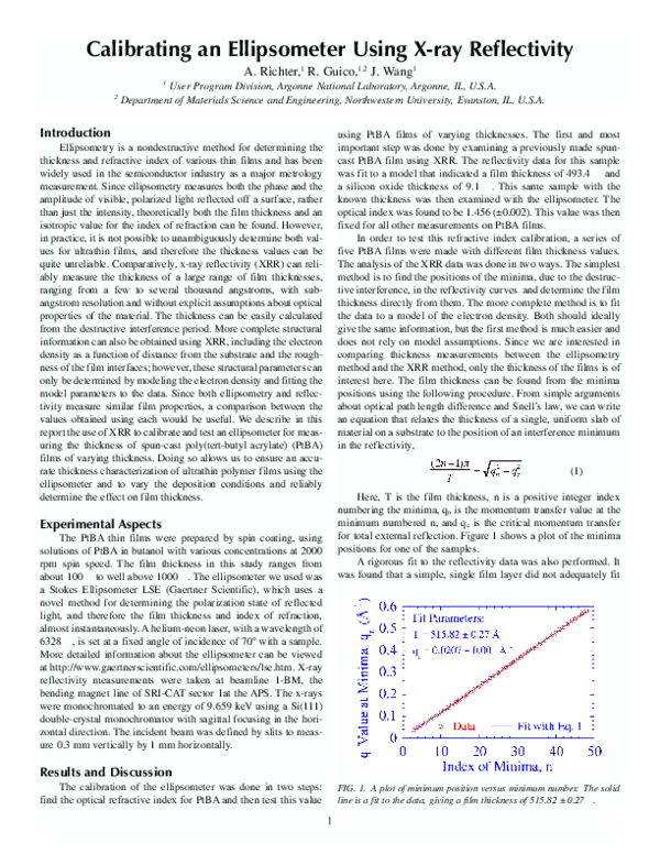 (PDF) Calibrating an ellipsometer using x-ray reflectivity