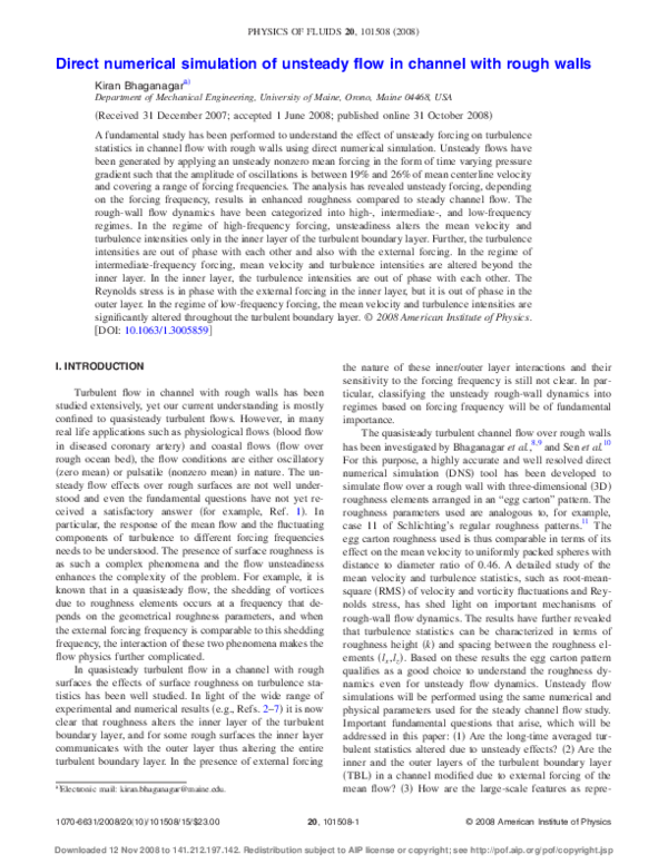 (PDF) Direct numerical simulation of unsteady flow in channel with ...