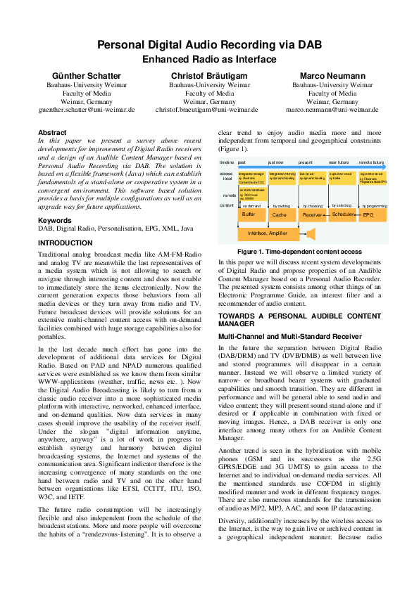 (PDF) Personal Digital Audio Recording via DAB Enhanced Radio as Interface