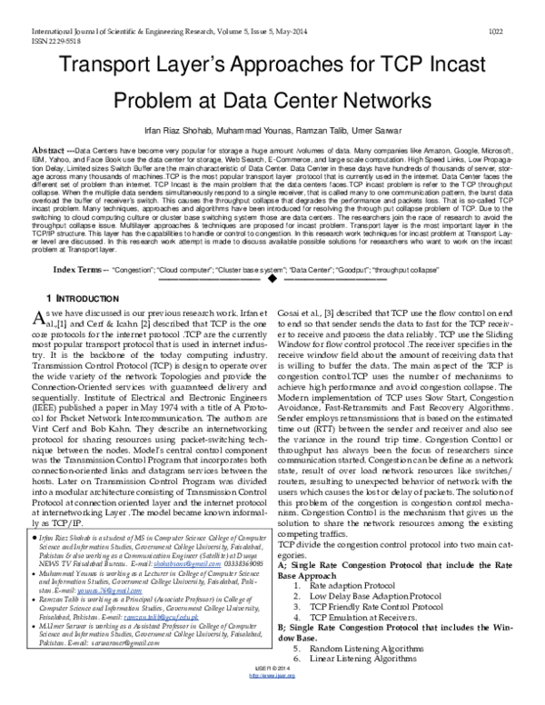 (PDF) Transport Layer’s Approaches for TCP Incast Problem at Data ...