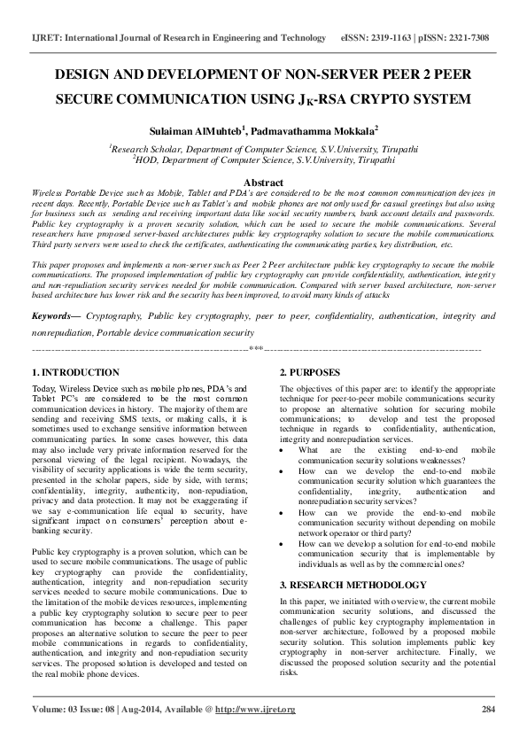 (PDF) DESIGN AND DEVELOPMENT OF NON-SERVER PEER 2 PEER SECURE ...