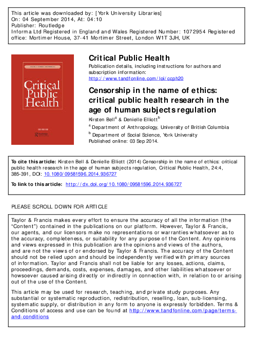 (PDF) Censorship in the name of ethics: critical public health research ...