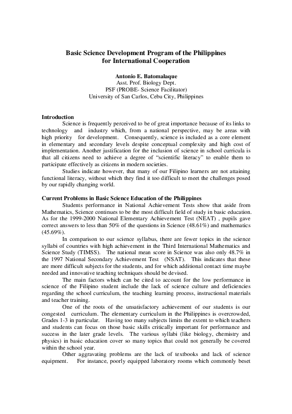 (PDF) Basic Science Development Program of the Philippines for