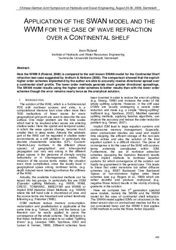(PDF) APPLICATION OF THE SWAN MODEL AND THE WWM FOR THE CASE OF WAVE ...