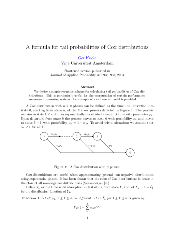 (PDF) A formula for tail probabilities of Cox distributions