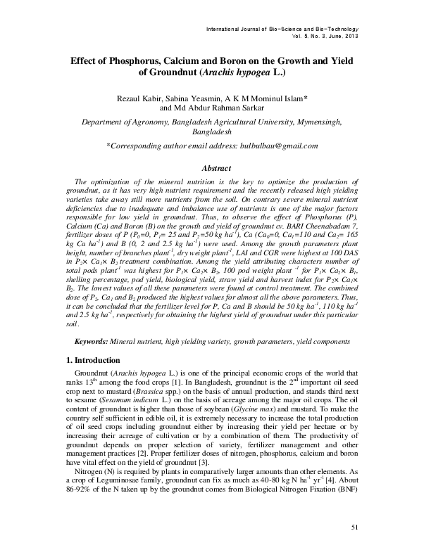 (PDF) Effect of Phosphorus, Calcium and Boron on the Growth and Yield ...