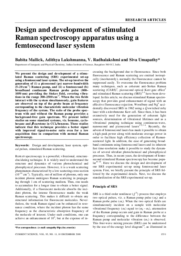(PDF) Design and development of stimulated Raman spectroscopy apparatus ...