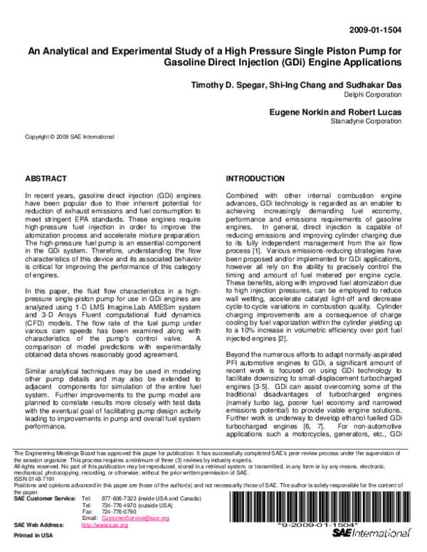 Pdf An Analytical And Experimental Study Of A High Pressure Single Piston Pump For Gasoline Direct Injection Gdi Engine Applications Sudhakar Das Academia Edu