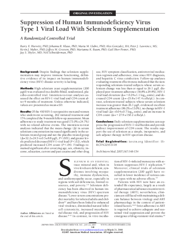 (PDF) Suppression of human immunodeficiency virus type 1 viral load ...