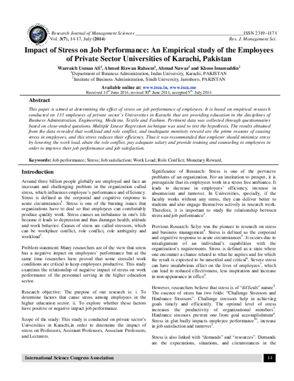 (PDF) Impact of Stress on Job Performance: An Empirical study of the ...