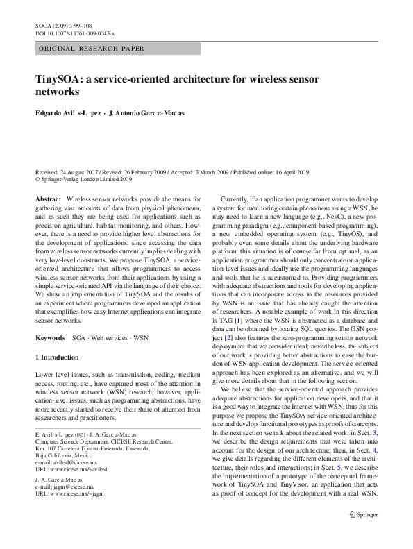 (PDF) TinySOA: a service-oriented architecture for wireless sensor networks
