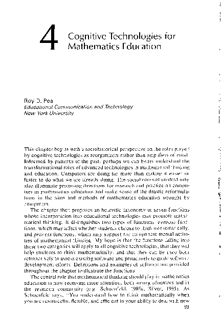 (PDF) Cognitive technologies for mathematics education