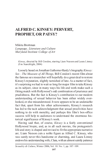 (PDF) Alfred C. Kinsey: Pervert, prophet, or patsy