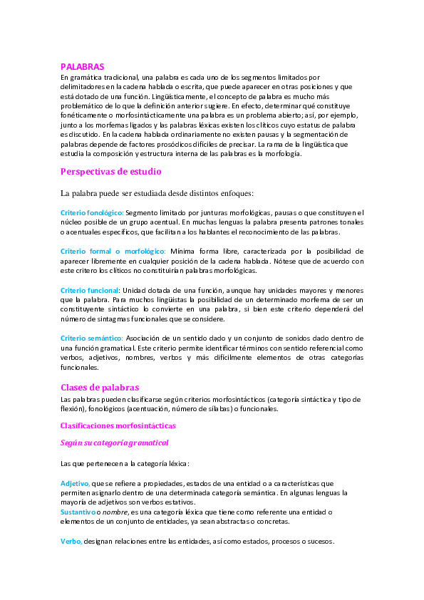 (DOC) PALABRAS En gramática tradicional