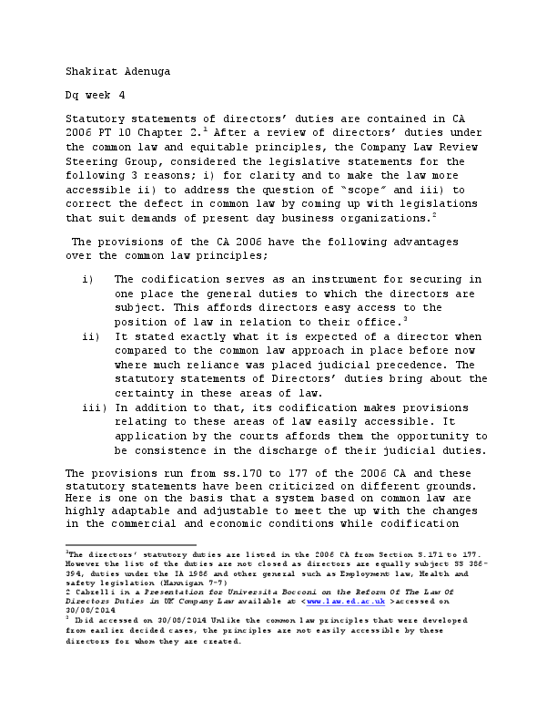 (DOC) Advantages and Disadvantages of Statutory Statements of Directors