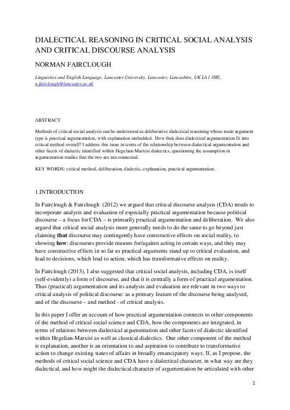 (DOC) Dialectical reasoning as a method in critical social analysis and CDA
