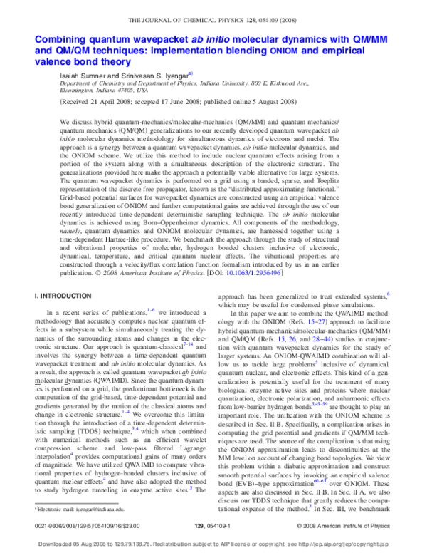 (PDF) Combining quantum wavepacket ab initio molecular dynamics with QM ...