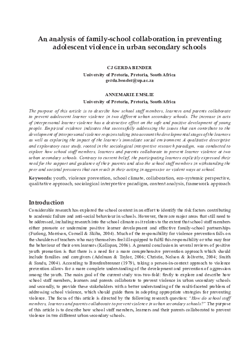 (PDF) An analysis of family-school collaboration in preventing ...