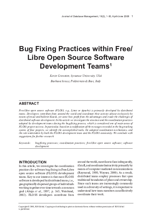 (PDF) Bug fixing practices within free/libre open source software ...