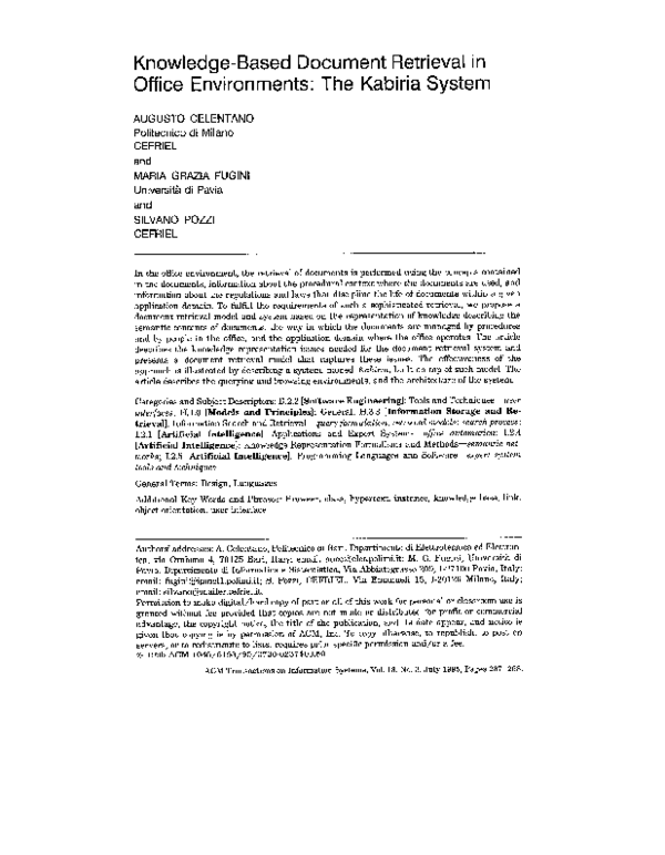 Pdf Knowledge Based Document Retrieval In Office Environments The Kabiria System Augusto Celentano Academia Edu
