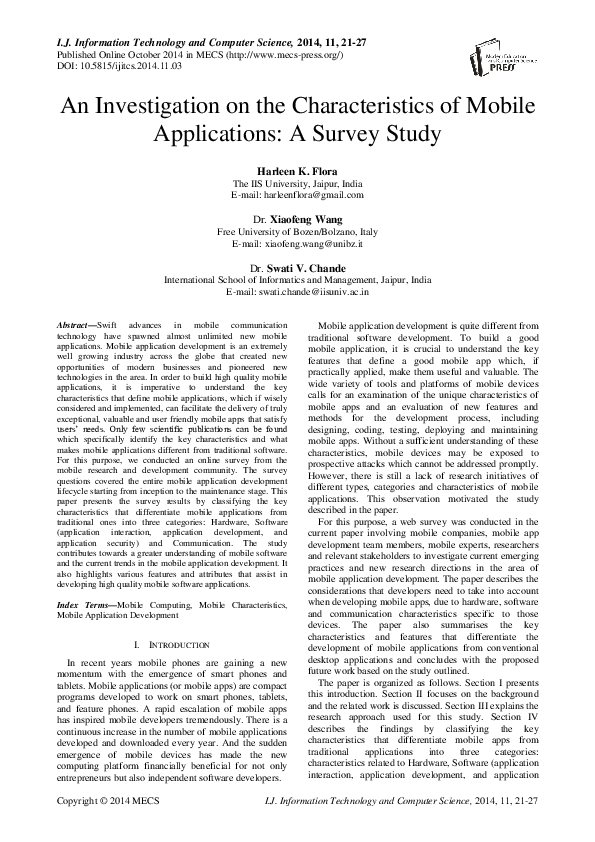 (PDF) An Investigation on the Characteristics of Mobile Applications: A ...