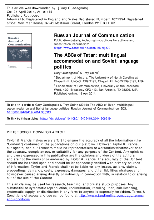 (PDF) The ABCs of Tatar: multilingual accommodation and Soviet language ...