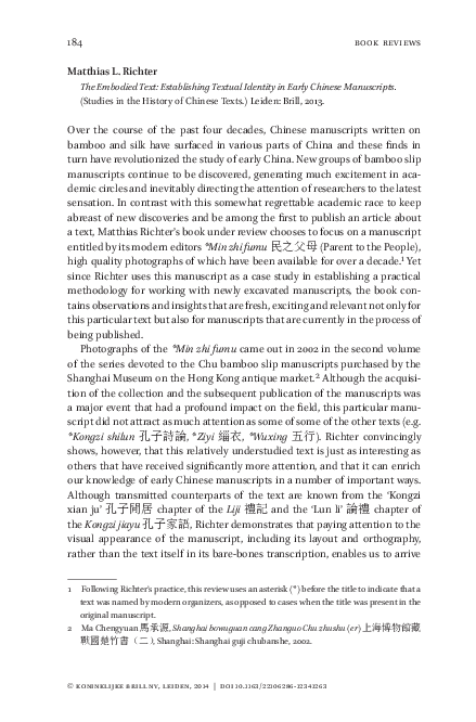 (PDF) Review of Matthias L. Richter's The Embodied Text: Establishing ...