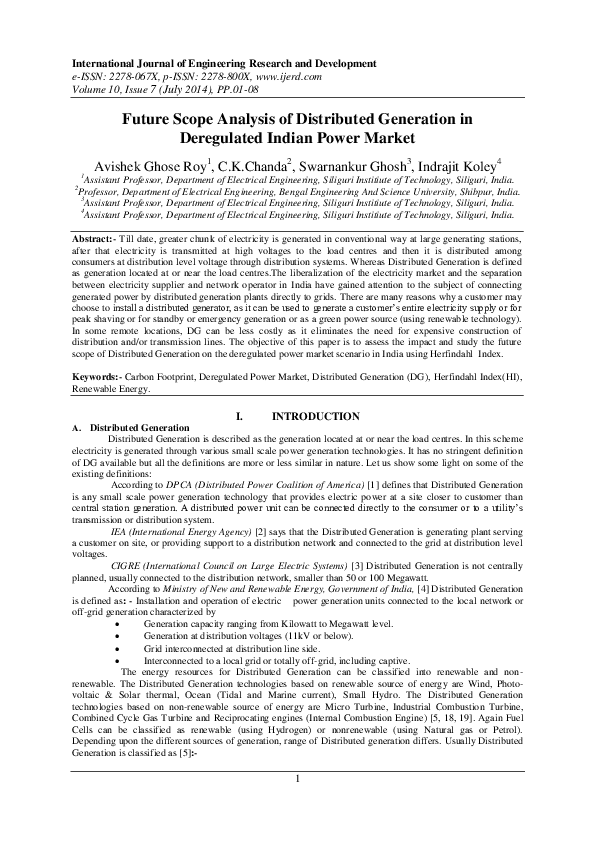 (PDF) Future Scope Analysis of Distributed Generation in Deregulated ...